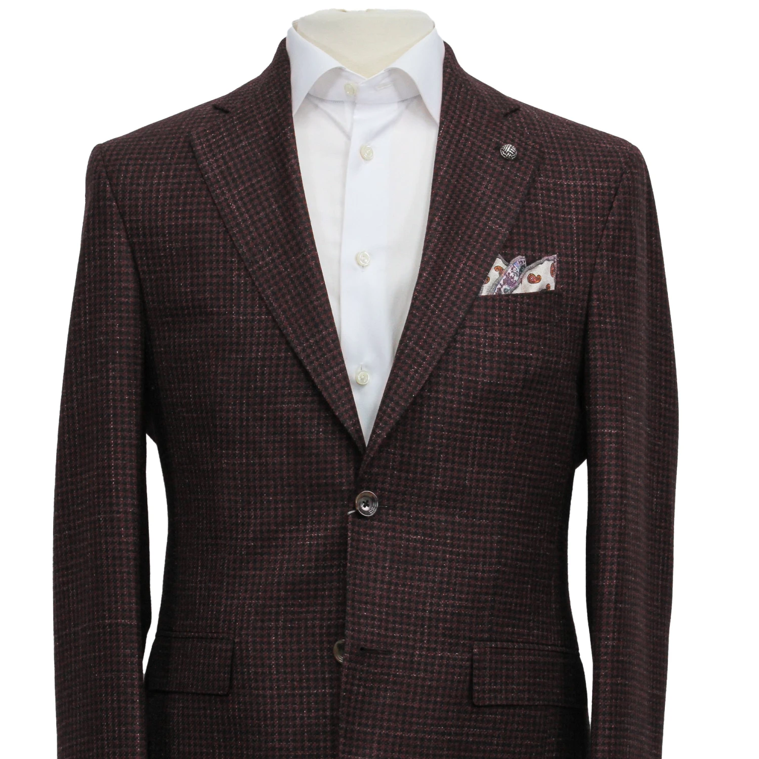 Bordeaux Houndstooth Wool/Silk/Linen Montana Contemporary Sport Jacket - Jack Victor 5 Bordeaux Houndstooth Wool/Silk/Linen Montana Contemporary Sport Jacket - Jack Victor - Image 3
