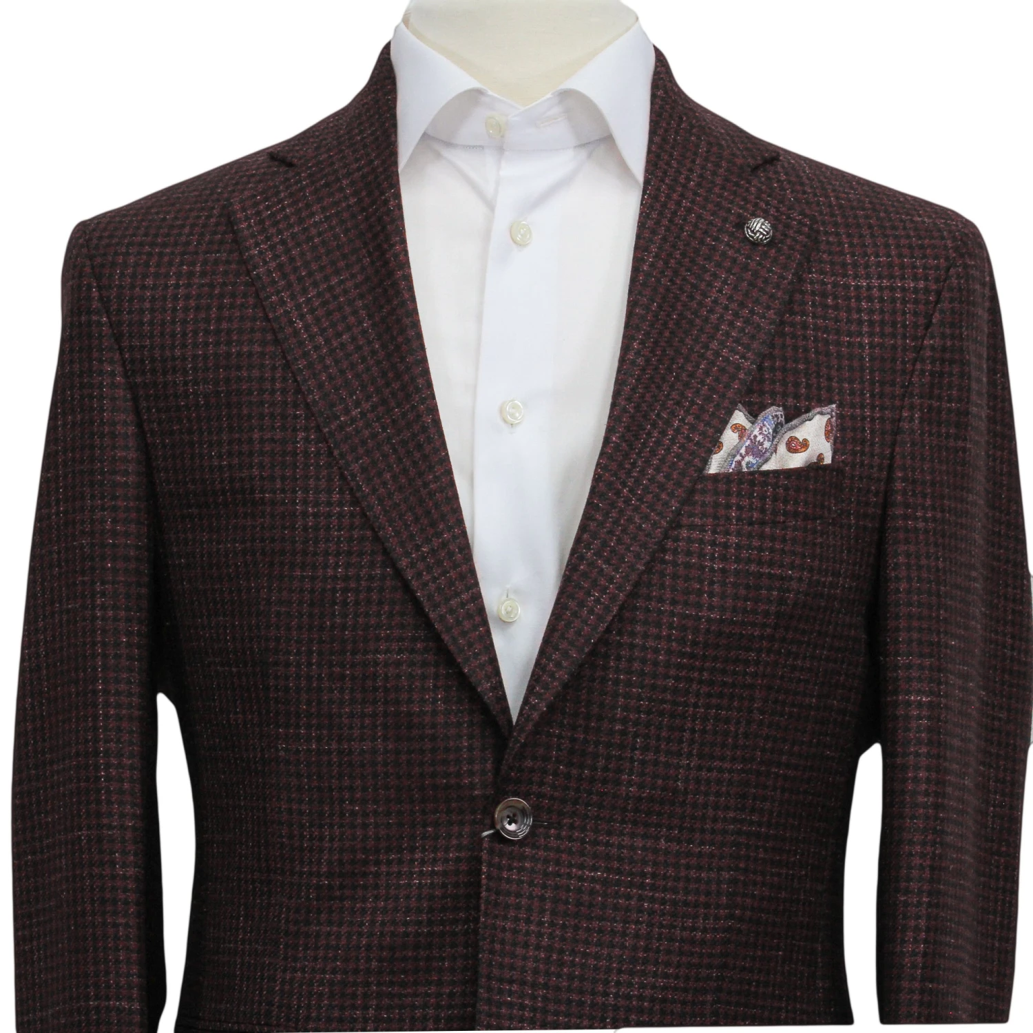 Bordeaux Houndstooth Wool/Silk/Linen Montana Contemporary Sport Jacket - Jack Victor 6 Bordeaux Houndstooth Wool/Silk/Linen Montana Contemporary Sport Jacket - Jack Victor - Image 4