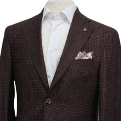 Bordeaux Houndstooth Wool/Silk/Linen Montana Contemporary Sport Jacket - Jack Victor 8 Bordeaux Houndstooth Wool/Silk/Linen Montana Contemporary Sport Jacket - Jack Victor -ETON Store JACK VICTOR 1242417 MONTANA 4