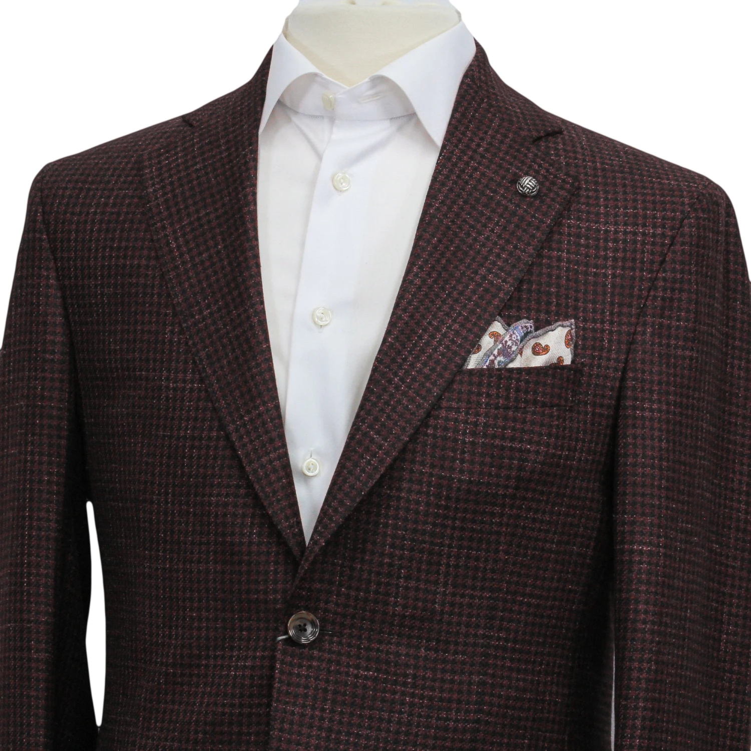 Bordeaux Houndstooth Wool/Silk/Linen Montana Contemporary Sport Jacket - Jack Victor 4 Bordeaux Houndstooth Wool/Silk/Linen Montana Contemporary Sport Jacket - Jack Victor - Image 2