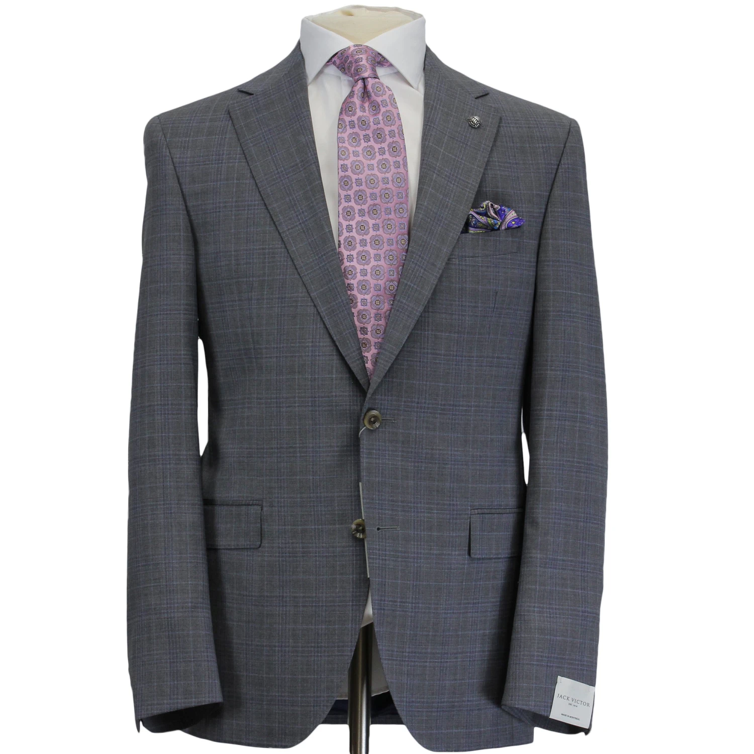 Gray With Blue Check Esprit Modern Fit Wool Suit - Jack Victor 3 Gray With Blue Check Esprit Modern Fit Wool Suit - Jack Victor