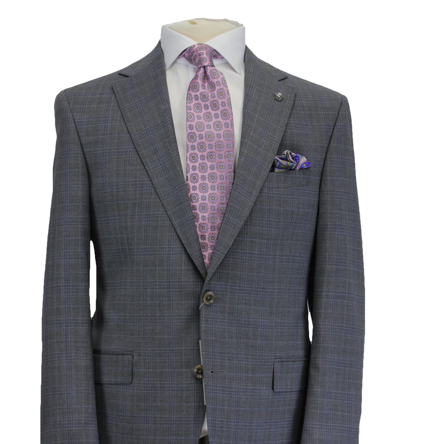Gray With Blue Check Esprit Modern Fit Wool Suit - Jack Victor 4 Gray With Blue Check Esprit Modern Fit Wool Suit - Jack Victor - Image 2