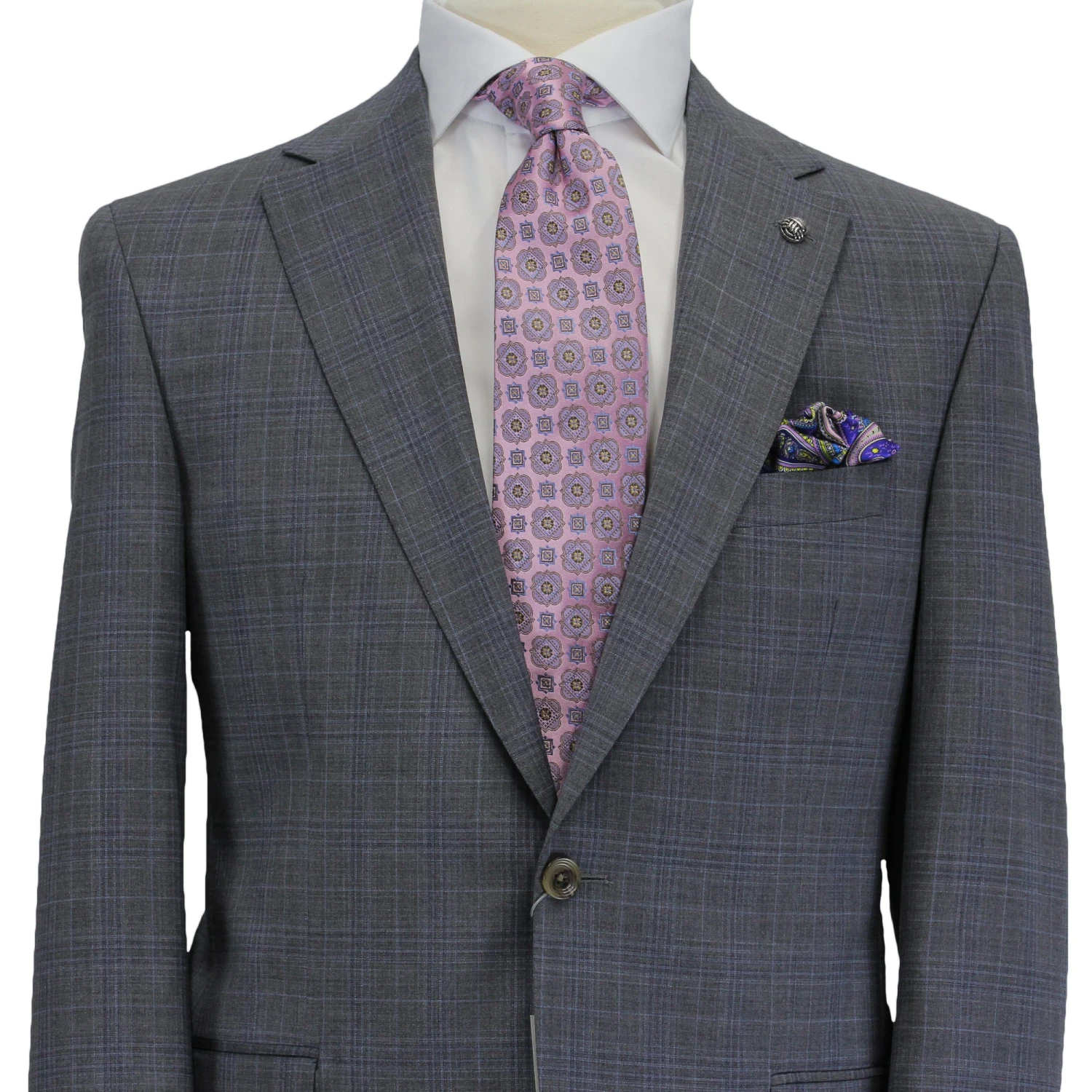 Gray With Blue Check Esprit Modern Fit Wool Suit - Jack Victor 5 Gray With Blue Check Esprit Modern Fit Wool Suit - Jack Victor - Image 3