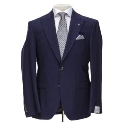 Blue Neat Check Peak Lapel Engel Modern Fit Wool Suit - Jack Victor