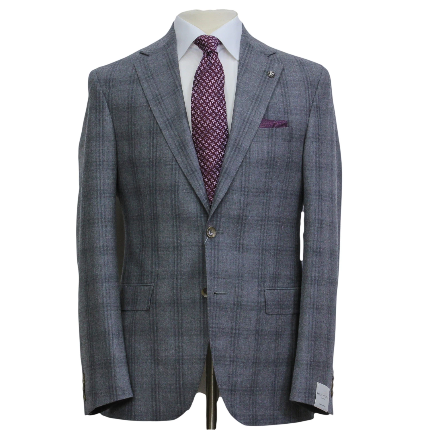 Mid Gray Glen-Check Montana Contemporary Fit Wool Suit - Jack Victor 3 Mid Gray Glen-Check Montana Contemporary Fit Wool Suit - Jack Victor