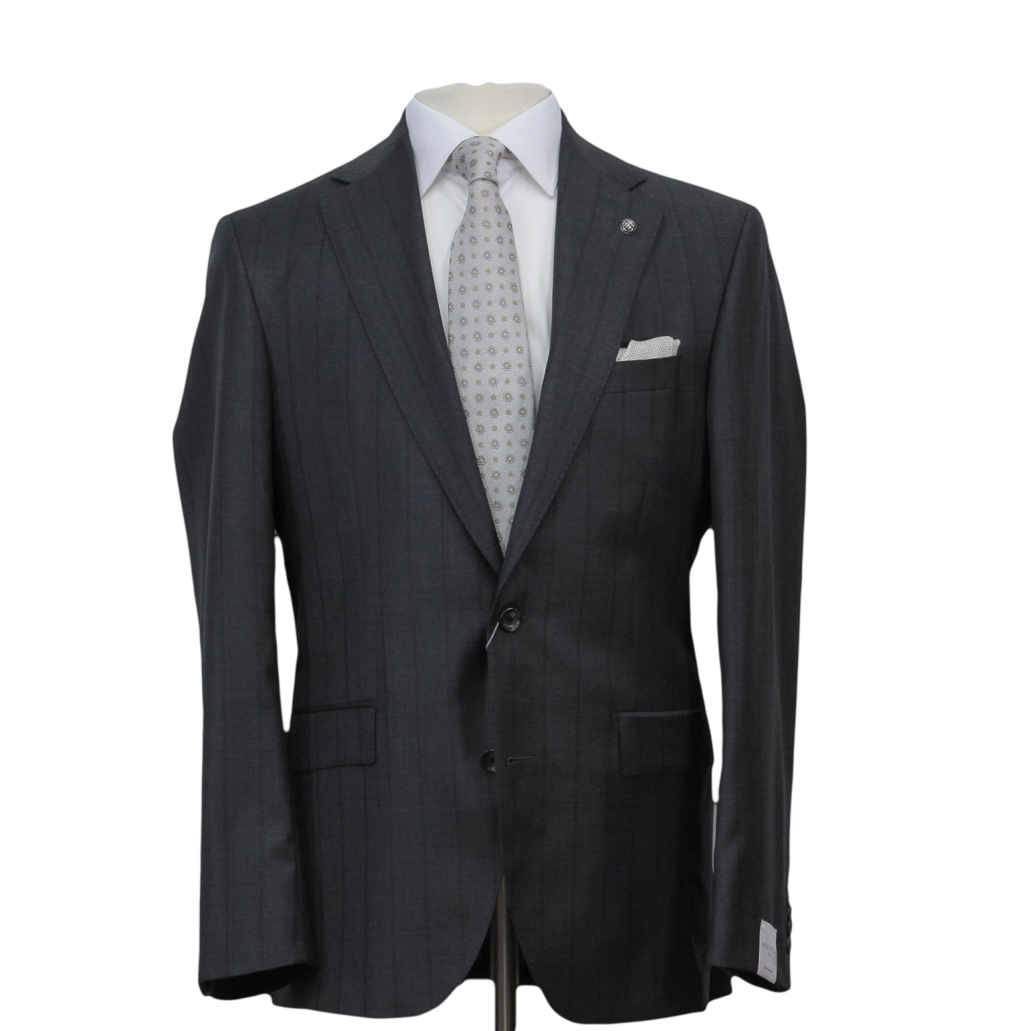 Charcoal Striped Loro Piana Super 170's Wool-Cashmere Modern Fit Suit - Jack Victor 1913 3 Charcoal Striped Loro Piana Super 170's Wool-Cashmere Modern Fit Suit - Jack Victor 1913