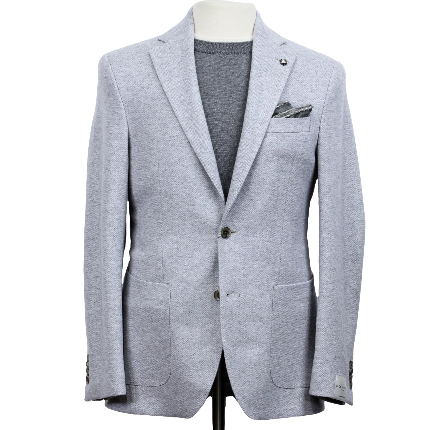 Light Gray Herringbone Wool-Cotton Hampton Contemporary Fit Jacket - Jack Victor 3 Light Gray Herringbone Wool-Cotton Hampton Contemporary Fit Jacket - Jack Victor