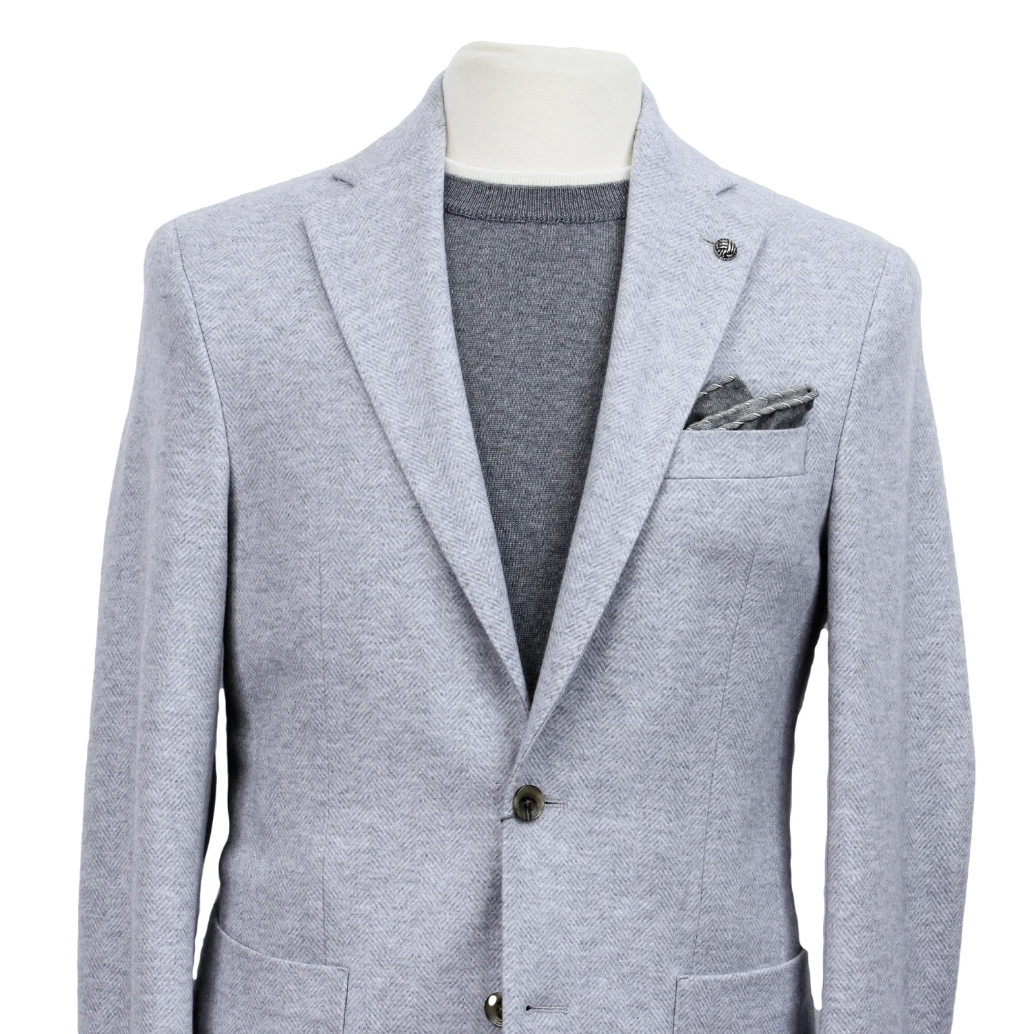 Light Gray Herringbone Wool-Cotton Hampton Contemporary Fit Jacket - Jack Victor 5 Light Gray Herringbone Wool-Cotton Hampton Contemporary Fit Jacket - Jack Victor - Image 3