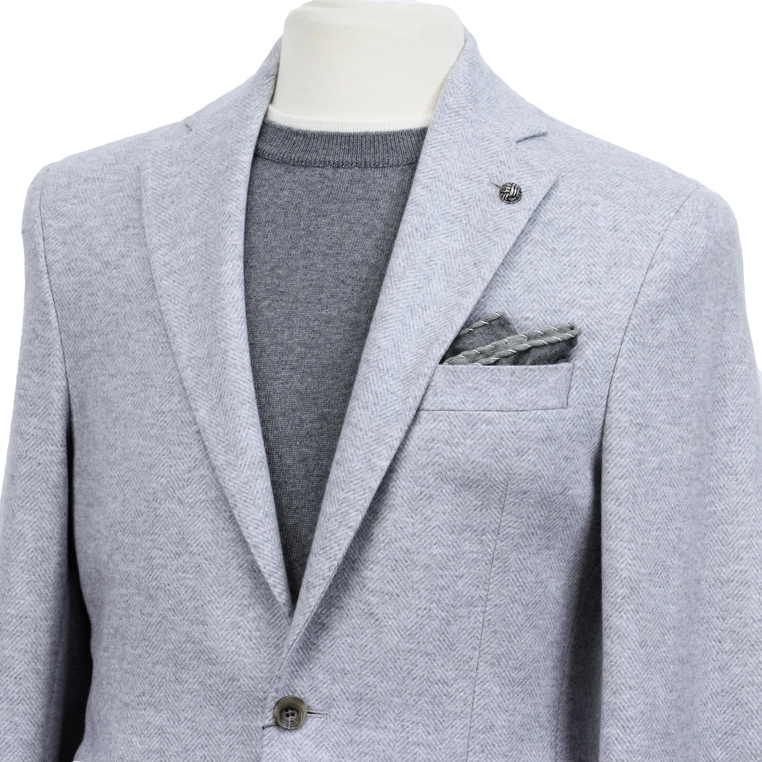 Light Gray Herringbone Wool-Cotton Hampton Contemporary Fit Jacket - Jack Victor 4 Light Gray Herringbone Wool-Cotton Hampton Contemporary Fit Jacket - Jack Victor - Image 2