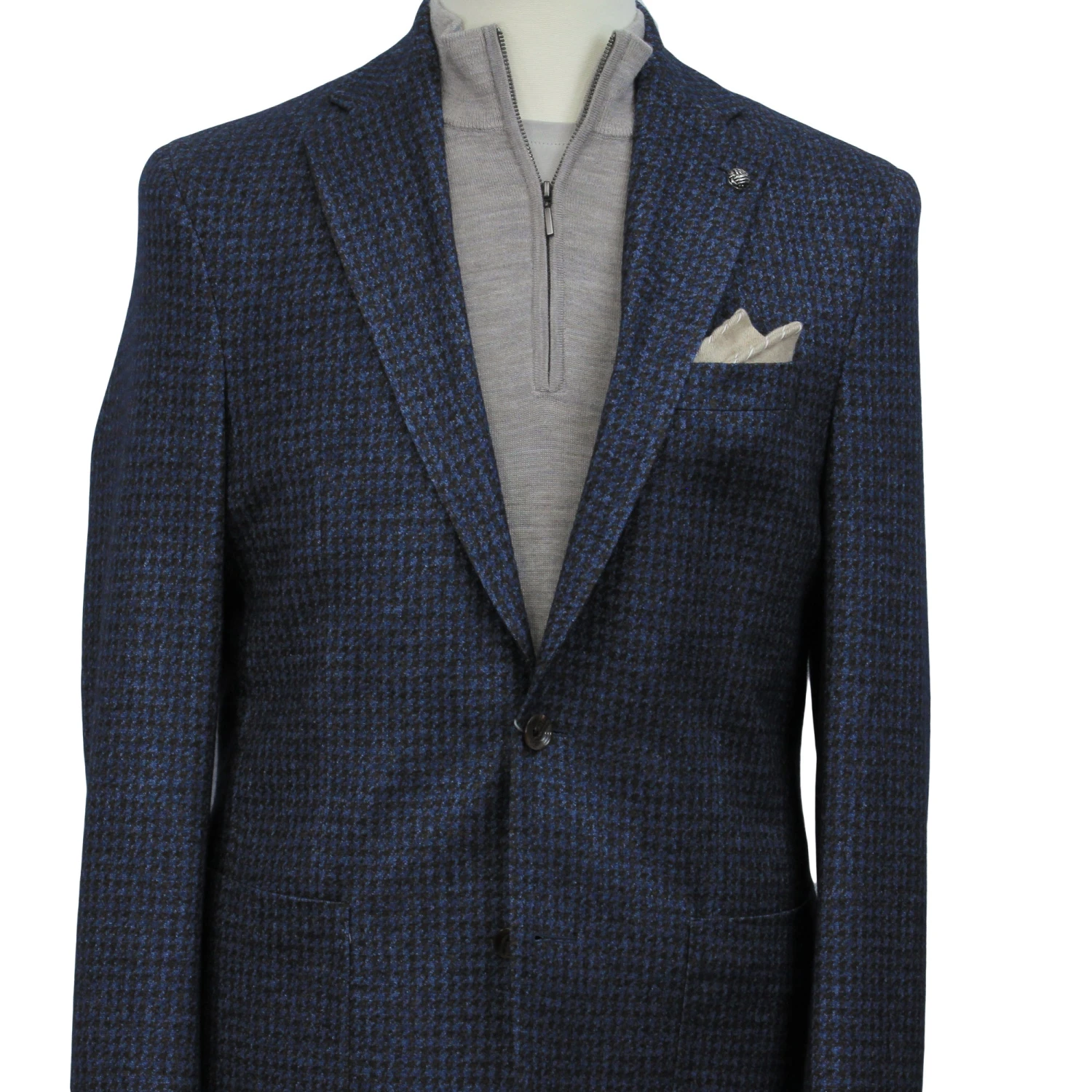 Blue/Brown Houndstooth Silk-Cashmere Hartford Contemporary Sport Jacket - Jack Victor 4 Blue/Brown Houndstooth Silk-Cashmere Hartford Contemporary Sport Jacket - Jack Victor - Image 3