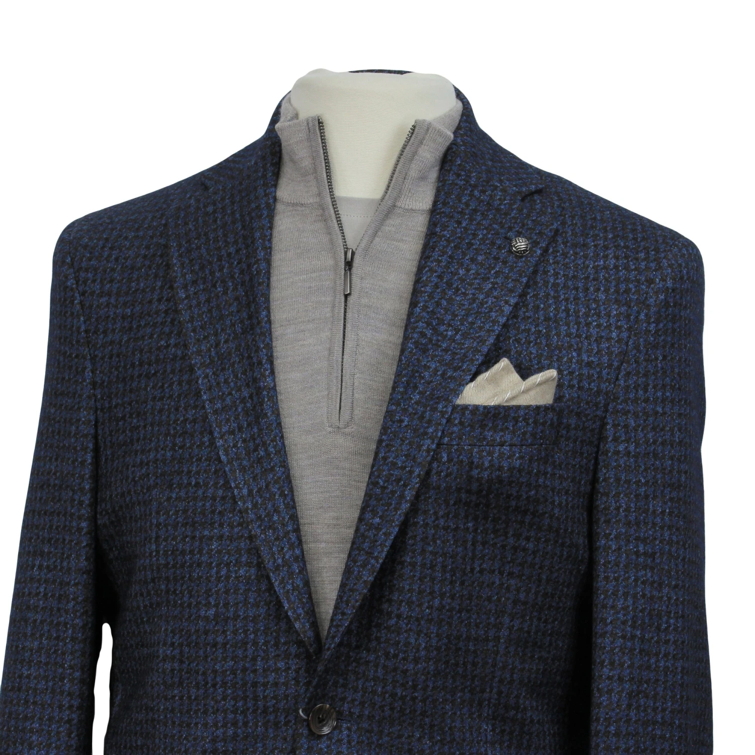 Blue/Brown Houndstooth Silk-Cashmere Hartford Contemporary Sport Jacket - Jack Victor 3 Blue/Brown Houndstooth Silk-Cashmere Hartford Contemporary Sport Jacket - Jack Victor - Image 2