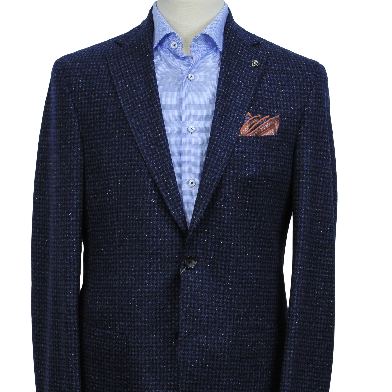Blue Houndstooth Wool-Silk Hampton Contemporary Fit Sport Jacket - Jack Victor 5 Blue Houndstooth Wool-Silk Hampton Contemporary Fit Sport Jacket - Jack Victor - Image 3