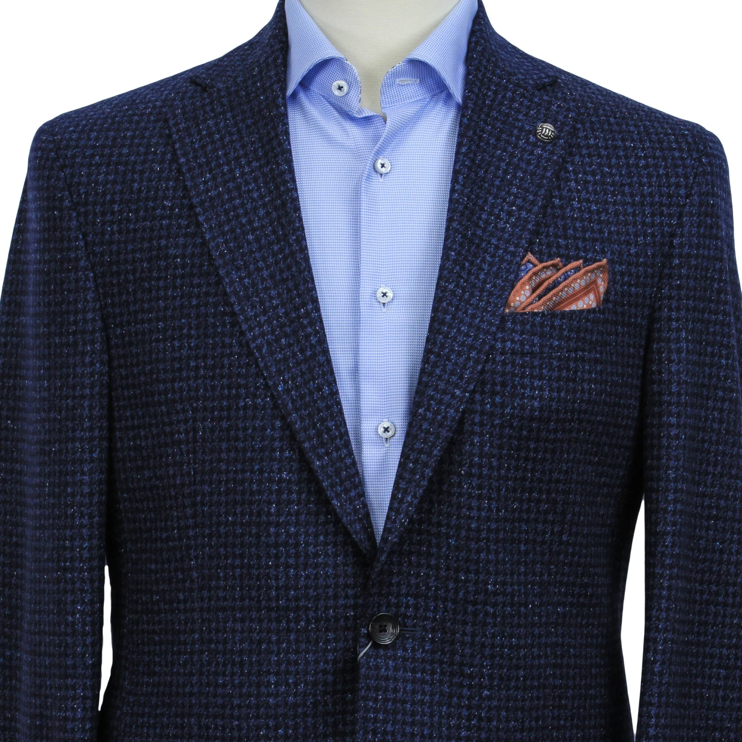 Blue Houndstooth Wool-Silk Hampton Contemporary Fit Sport Jacket - Jack Victor 6 Blue Houndstooth Wool-Silk Hampton Contemporary Fit Sport Jacket - Jack Victor - Image 4
