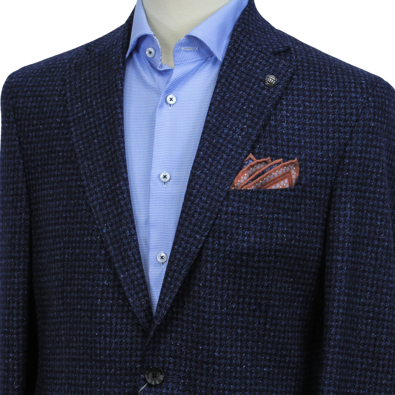 Blue Houndstooth Wool-Silk Hampton Contemporary Fit Sport Jacket - Jack Victor 4 Blue Houndstooth Wool-Silk Hampton Contemporary Fit Sport Jacket - Jack Victor - Image 2