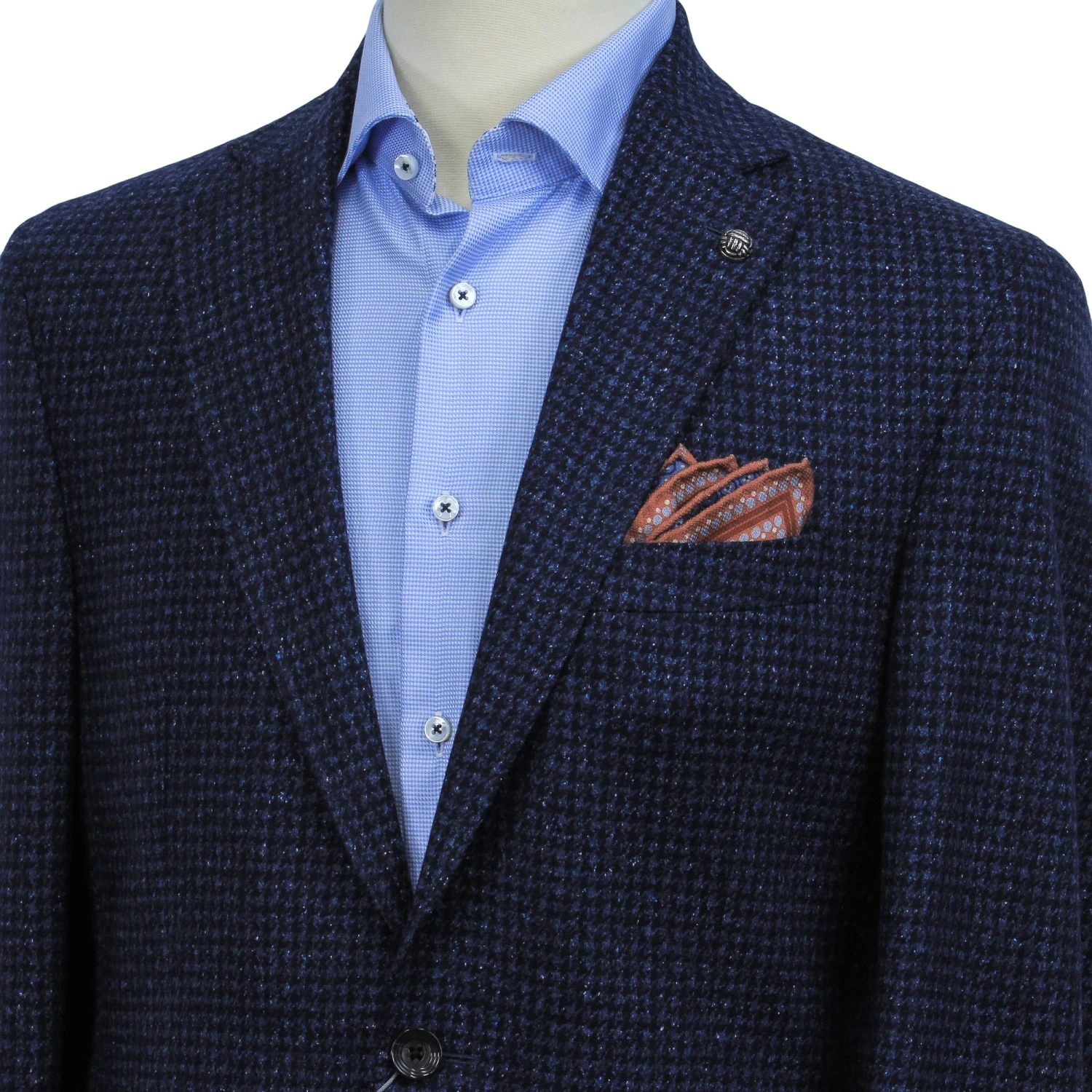 Blue Houndstooth Wool-Silk Hampton Contemporary Fit Sport Jacket - Jack Victor 7 Blue Houndstooth Wool-Silk Hampton Contemporary Fit Sport Jacket - Jack Victor - Image 5