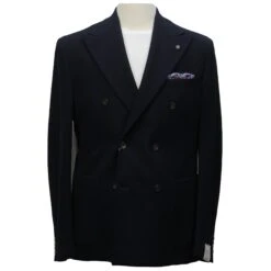 Navy Peak Lapel Double-Breasted Quinn Contemporary Fit Comfortwear Travel Sport Jacket - Jack Victor