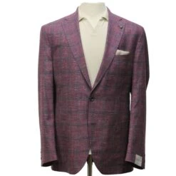 Raspberry Windowpane Loro Piana Wool/Silk/Linen Hampton Contemporary Fit Blazer - Jack Victor 10 Raspberry Windowpane Loro Piana Wool/Silk/Linen Hampton Contemporary Fit Blazer - Jack Victor -ETON Store JACK VICTOR C1548 HAMPTON 1