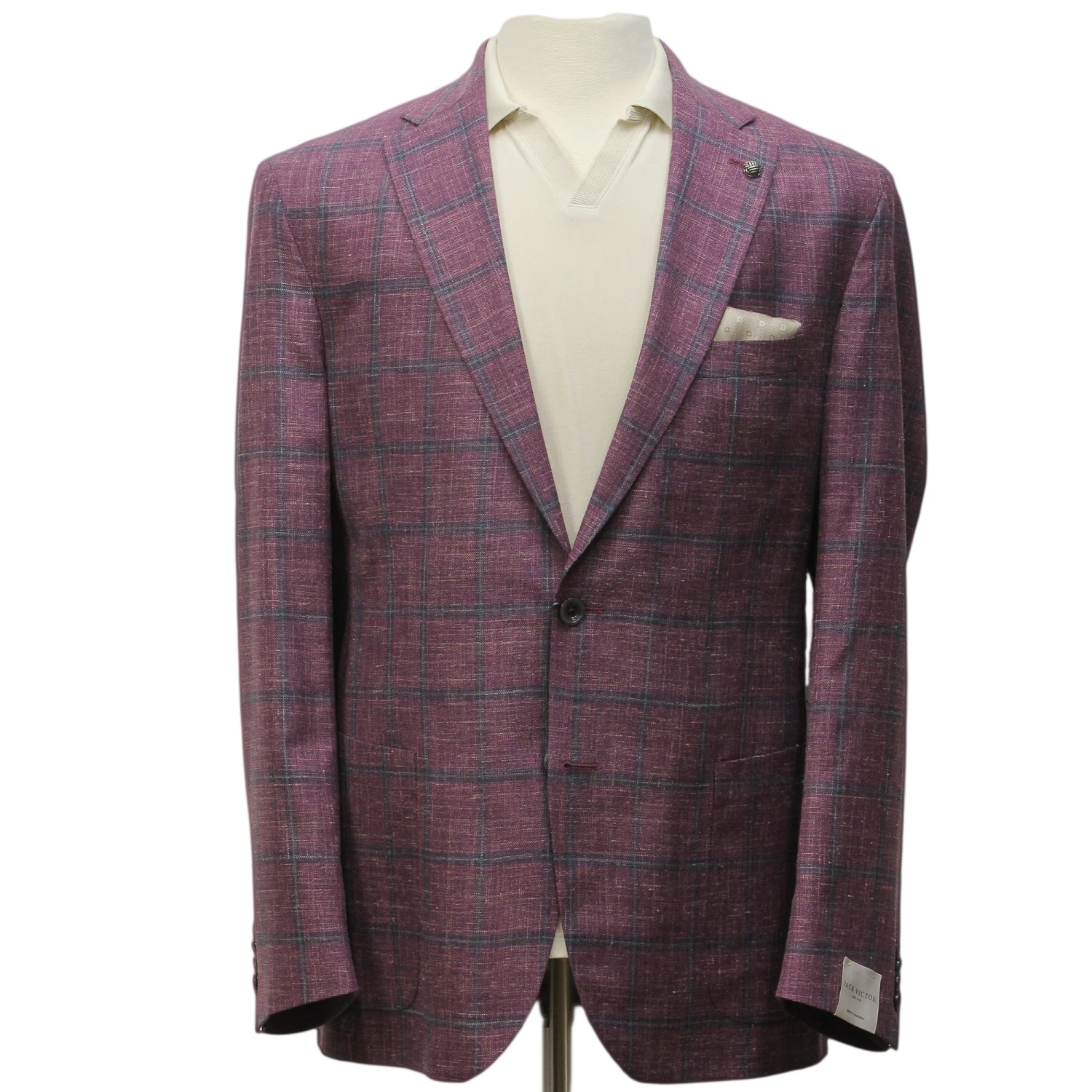 Raspberry Windowpane Loro Piana Wool/Silk/Linen Hampton Contemporary Fit Blazer - Jack Victor 4 Raspberry Windowpane Loro Piana Wool/Silk/Linen Hampton Contemporary Fit Blazer - Jack Victor - Image 2
