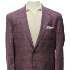 Raspberry Windowpane Loro Piana Wool/Silk/Linen Hampton Contemporary Fit Blazer - Jack Victor 12 Raspberry Windowpane Loro Piana Wool/Silk/Linen Hampton Contemporary Fit Blazer - Jack Victor -ETON Store JACK VICTOR C1548 HAMPTON 2