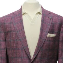 Raspberry Windowpane Loro Piana Wool/Silk/Linen Hampton Contemporary Fit Blazer - Jack Victor 13 Raspberry Windowpane Loro Piana Wool/Silk/Linen Hampton Contemporary Fit Blazer - Jack Victor -ETON Store JACK VICTOR C1548 HAMPTON 3