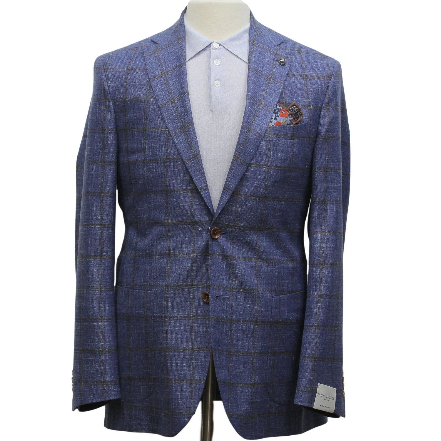 Blue Windowpane Wool-Silk-Linen Hampton Contemporary Fit Comfortwear Sport Jacket - Jack Victor 3 Blue Windowpane Wool-Silk-Linen Hampton Contemporary Fit Comfortwear Sport Jacket - Jack Victor