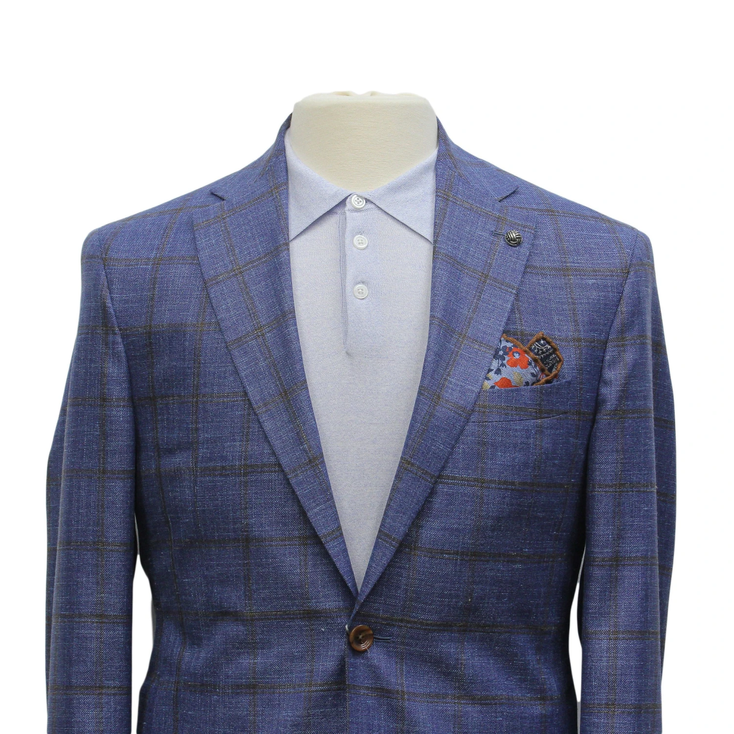 Blue Windowpane Wool-Silk-Linen Hampton Contemporary Fit Comfortwear Sport Jacket - Jack Victor 5 Blue Windowpane Wool-Silk-Linen Hampton Contemporary Fit Comfortwear Sport Jacket - Jack Victor - Image 3