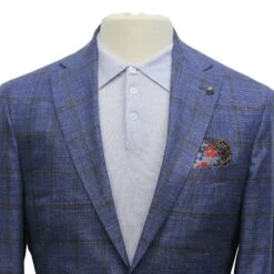 Blue Windowpane Wool-Silk-Linen Hampton Contemporary Fit Comfortwear Sport Jacket - Jack Victor 10 Blue Windowpane Wool-Silk-Linen Hampton Contemporary Fit Comfortwear Sport Jacket - Jack Victor -ETON Store JACK VICTOR C1586 3