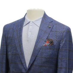 Blue Windowpane Wool-Silk-Linen Hampton Contemporary Fit Comfortwear Sport Jacket - Jack Victor 8 Blue Windowpane Wool-Silk-Linen Hampton Contemporary Fit Comfortwear Sport Jacket - Jack Victor -ETON Store JACK VICTOR C1586 4