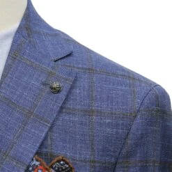 Blue Windowpane Wool-Silk-Linen Hampton Contemporary Fit Comfortwear Sport Jacket - Jack Victor 11 Blue Windowpane Wool-Silk-Linen Hampton Contemporary Fit Comfortwear Sport Jacket - Jack Victor -ETON Store JACK VICTOR C1586 5
