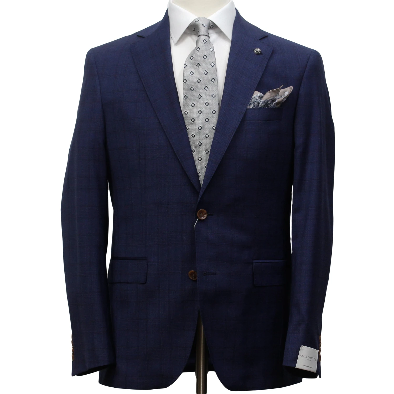 Deep Blue Check Modern Fit Esprit Super 110s Wool Suit - Jack Victor 3 Deep Blue Check Modern Fit Esprit Super 110s Wool Suit - Jack Victor