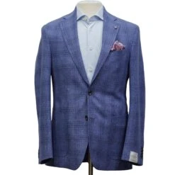 Mid-Blue Check Wool-Linen Hampton Contemporary Fit Sport Jacket - Jack Victor 14 Mid-Blue Check Wool-Linen Hampton Contemporary Fit Sport Jacket - Jack Victor -ETON Store JACK VICTOR HAMPTON C1290 1