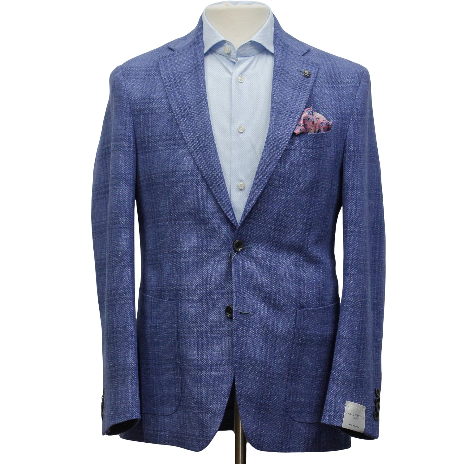 Mid-Blue Check Wool-Linen Hampton Contemporary Fit Sport Jacket - Jack Victor 5 Mid-Blue Check Wool-Linen Hampton Contemporary Fit Sport Jacket - Jack Victor - Image 3