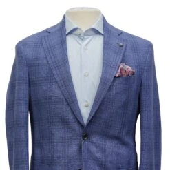 Mid-Blue Check Wool-Linen Hampton Contemporary Fit Sport Jacket - Jack Victor 16 Mid-Blue Check Wool-Linen Hampton Contemporary Fit Sport Jacket - Jack Victor -ETON Store JACK VICTOR HAMPTON C1290 2