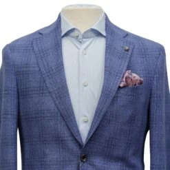 Mid-Blue Check Wool-Linen Hampton Contemporary Fit Sport Jacket - Jack Victor 19 Mid-Blue Check Wool-Linen Hampton Contemporary Fit Sport Jacket - Jack Victor -ETON Store JACK VICTOR HAMPTON C1290 3