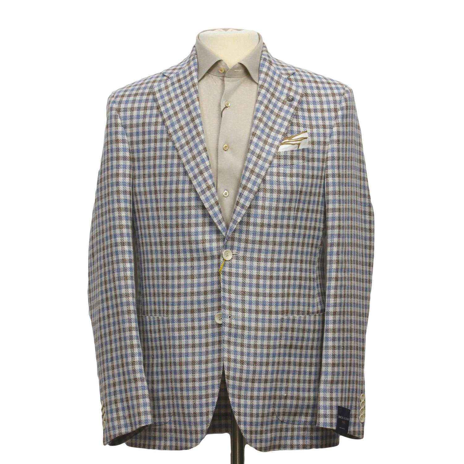 Blue & Brown Check Linen/Silk/Cotton Myles Contemporary Sport Jacket - Jack Victor 1913 3 Blue & Brown Check Linen/Silk/Cotton Myles Contemporary Sport Jacket - Jack Victor 1913