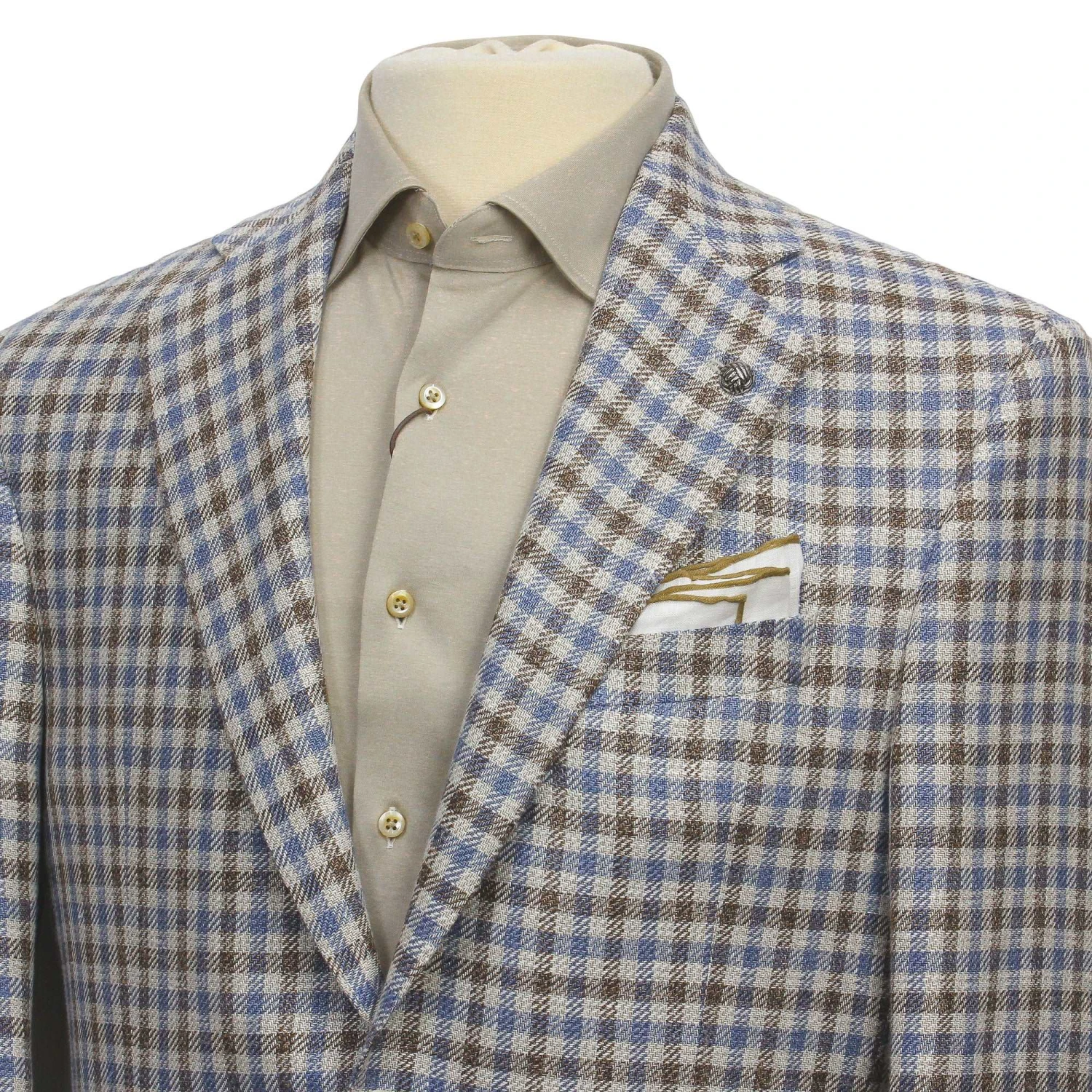 Blue & Brown Check Linen/Silk/Cotton Myles Contemporary Sport Jacket - Jack Victor 1913 4 Blue & Brown Check Linen/Silk/Cotton Myles Contemporary Sport Jacket - Jack Victor 1913 - Image 2
