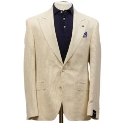Cream Herringbone Wool Silk Linen Peak Lapel Morgan Contemporary Fit Sport Jacket - Jack Victor 1913