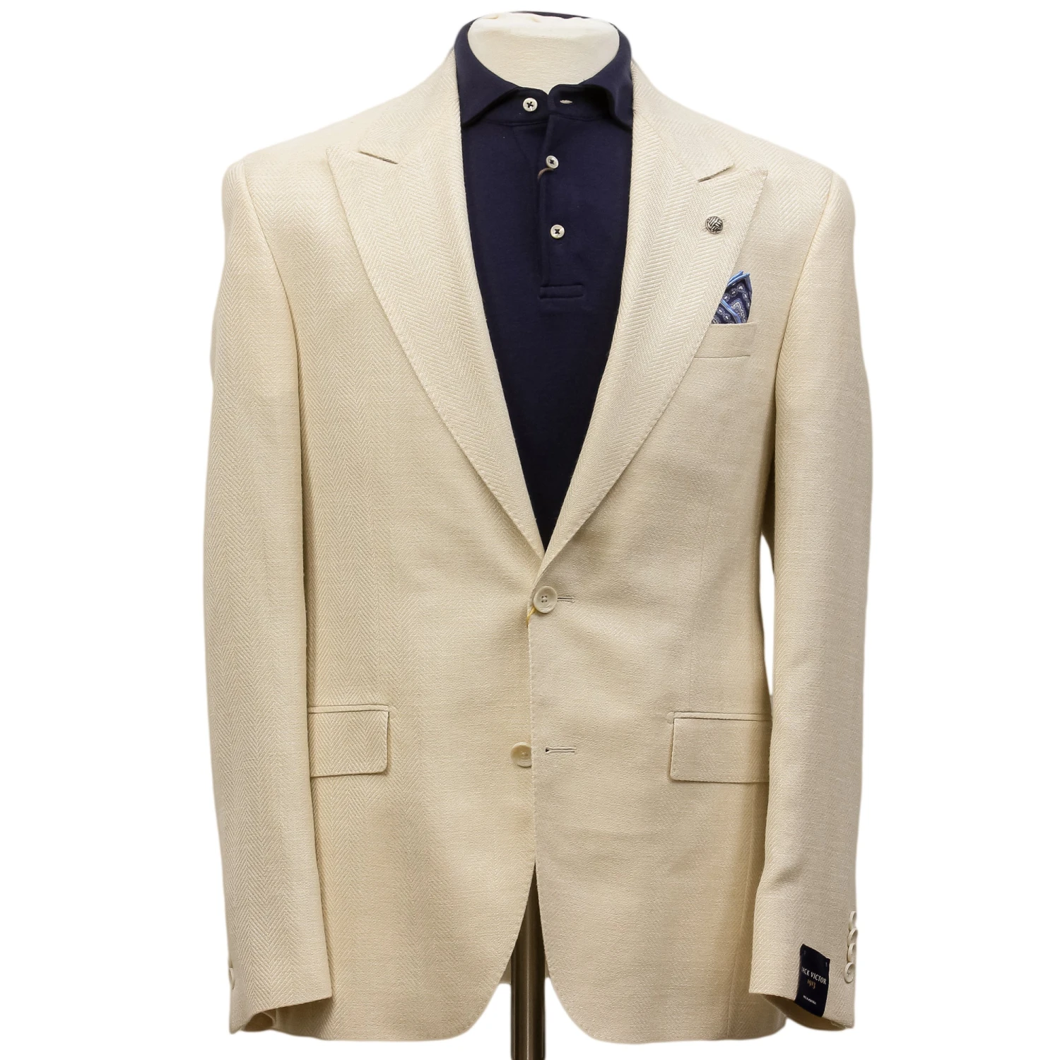 Cream Herringbone Wool Silk Linen Peak Lapel Morgan Contemporary Fit Sport Jacket - Jack Victor 1913 3 Cream Herringbone Wool Silk Linen Peak Lapel Morgan Contemporary Fit Sport Jacket - Jack Victor 1913