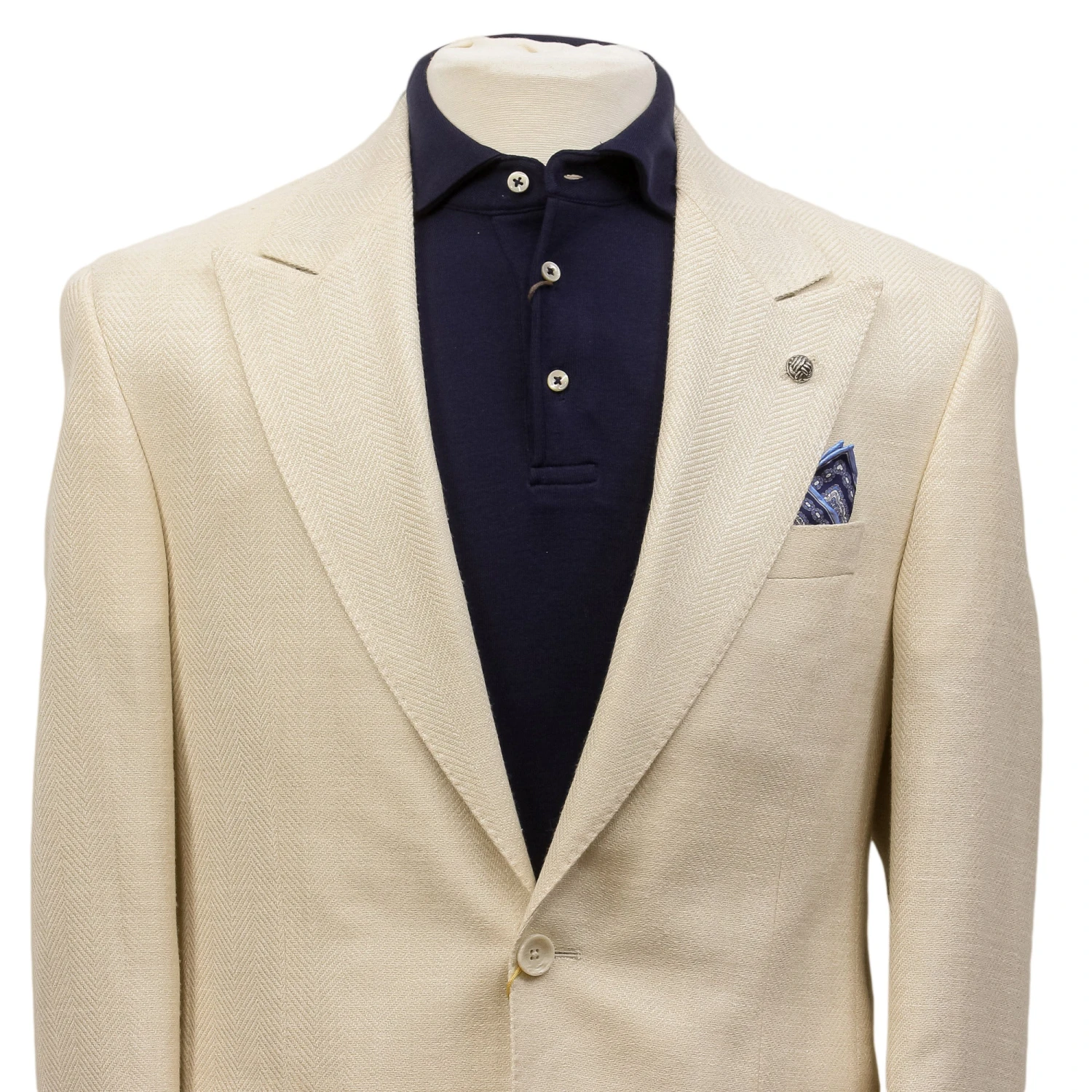 Cream Herringbone Wool Silk Linen Peak Lapel Morgan Contemporary Fit Sport Jacket - Jack Victor 1913 5 Cream Herringbone Wool Silk Linen Peak Lapel Morgan Contemporary Fit Sport Jacket - Jack Victor 1913 - Image 3