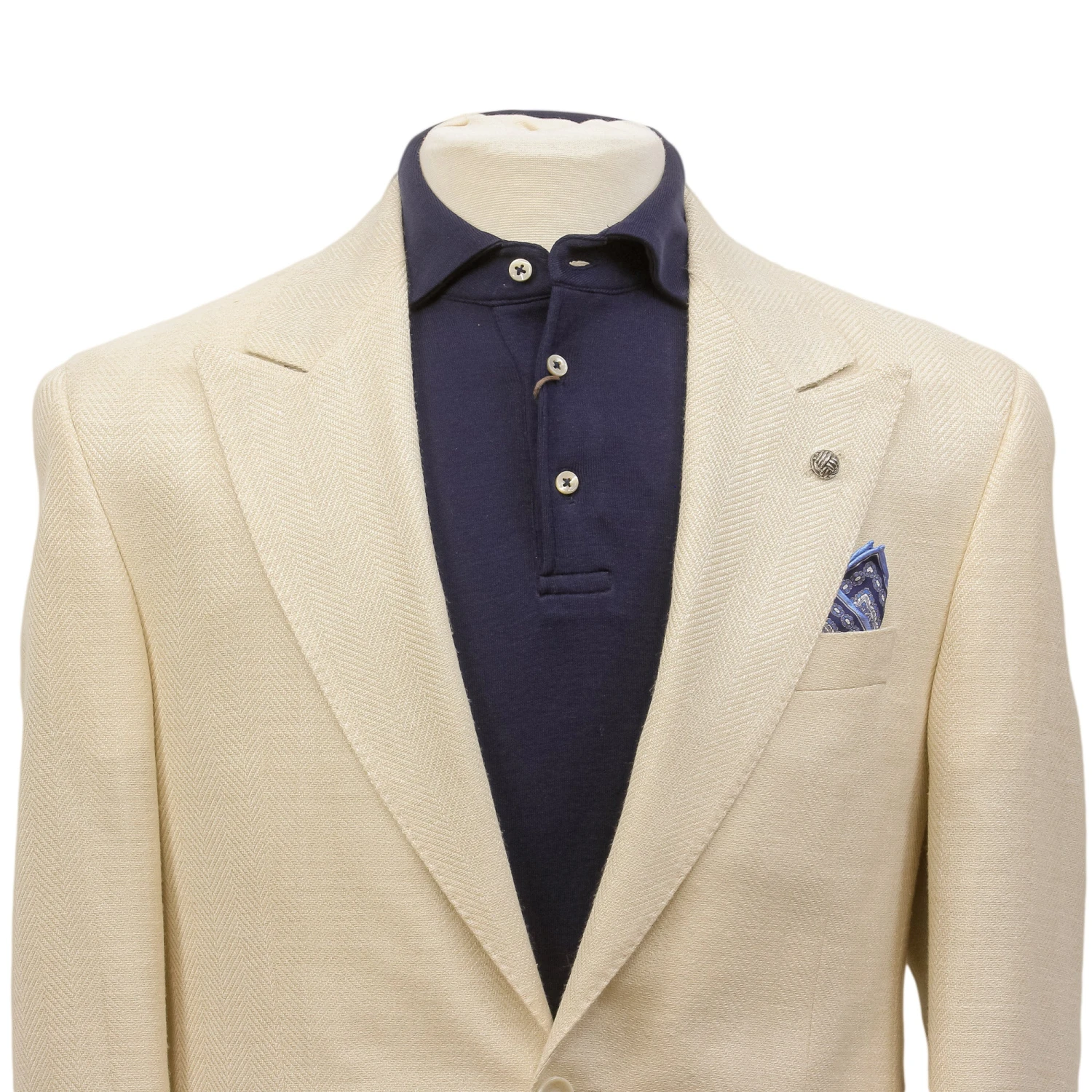 Cream Herringbone Wool Silk Linen Peak Lapel Morgan Contemporary Fit Sport Jacket - Jack Victor 1913 8 Cream Herringbone Wool Silk Linen Peak Lapel Morgan Contemporary Fit Sport Jacket - Jack Victor 1913 - Image 6