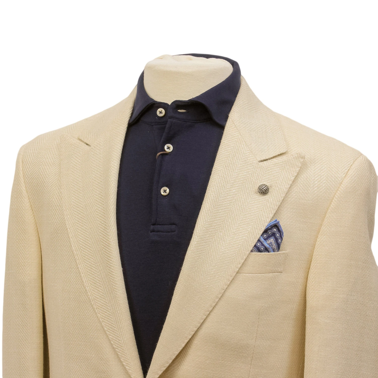 Cream Herringbone Wool Silk Linen Peak Lapel Morgan Contemporary Fit Sport Jacket - Jack Victor 1913 6 Cream Herringbone Wool Silk Linen Peak Lapel Morgan Contemporary Fit Sport Jacket - Jack Victor 1913 - Image 4