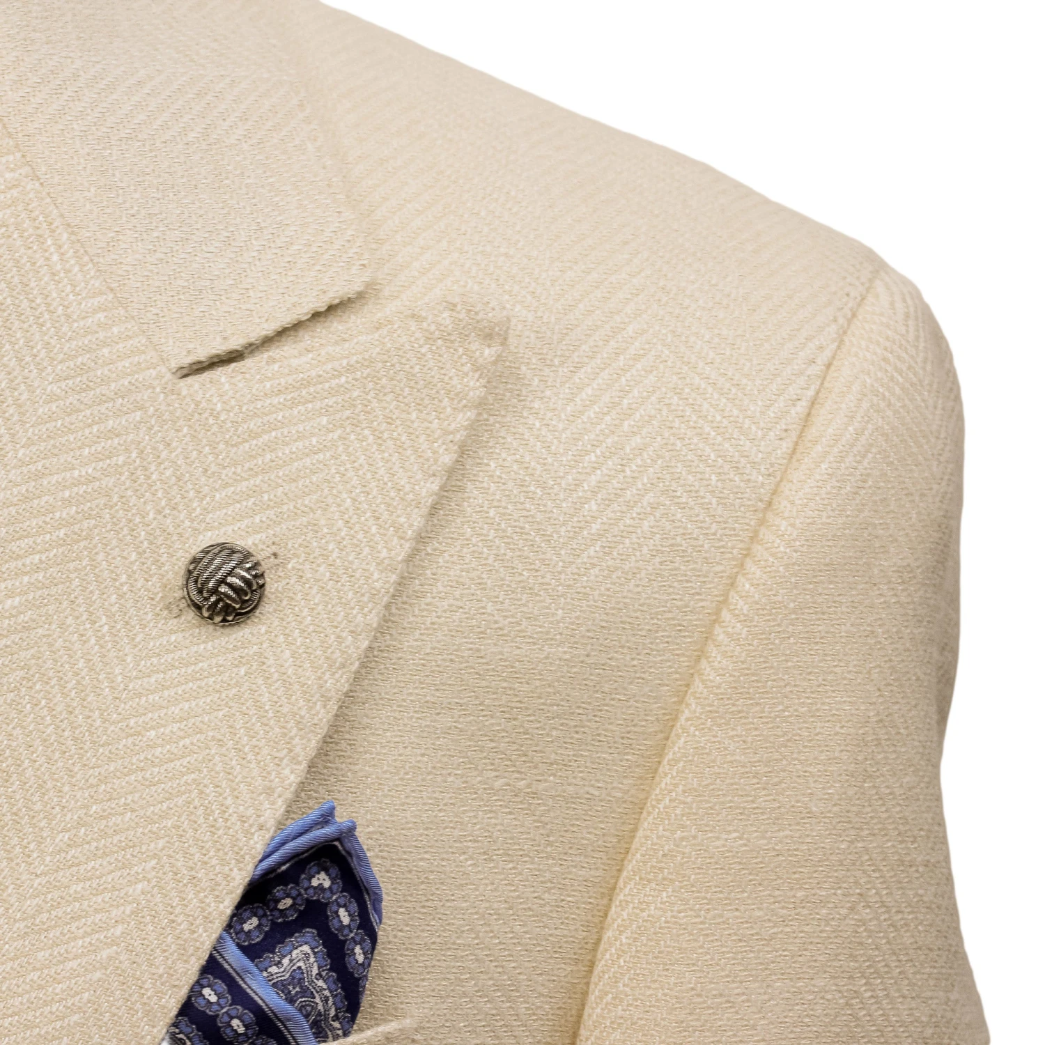 Cream Herringbone Wool Silk Linen Peak Lapel Morgan Contemporary Fit Sport Jacket - Jack Victor 1913 4 Cream Herringbone Wool Silk Linen Peak Lapel Morgan Contemporary Fit Sport Jacket - Jack Victor 1913 - Image 2