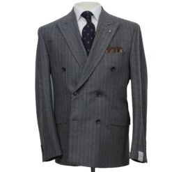 Gray Striped Ernest Modern Fit Loro Piana Jersely Double-Breasted Suit - Jack Victor