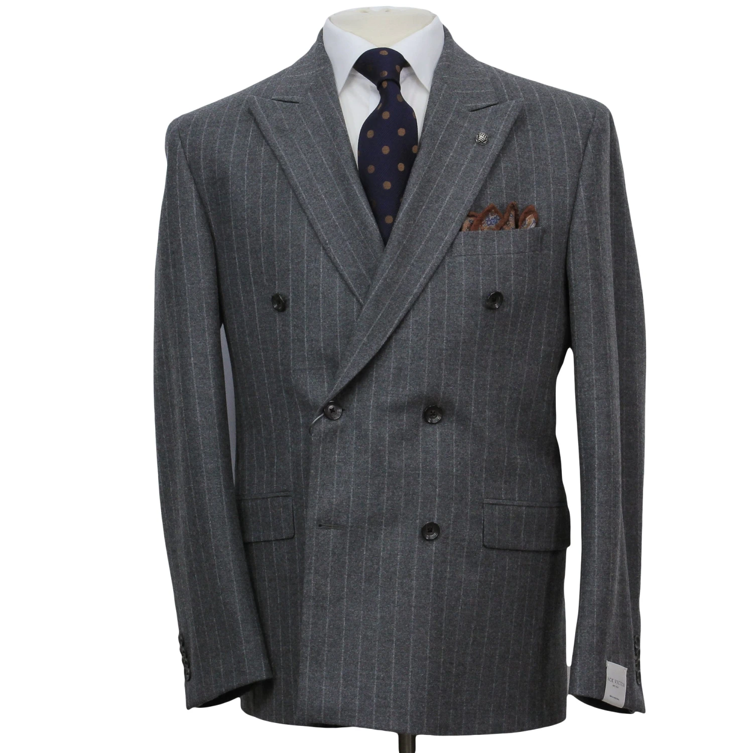 Gray Striped Ernest Modern Fit Loro Piana Jersely Double-Breasted Suit - Jack Victor 3 Gray Striped Ernest Modern Fit Loro Piana Jersely Double-Breasted Suit - Jack Victor
