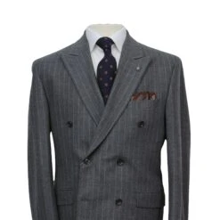 Gray Striped Ernest Modern Fit Loro Piana Jersely Double-Breasted Suit - Jack Victor 10 Gray Striped Ernest Modern Fit Loro Piana Jersely Double-Breasted Suit - Jack Victor -ETON Store JACK VICTOR LP3565 ESSENCE 2