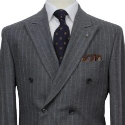 Gray Striped Ernest Modern Fit Loro Piana Jersely Double-Breasted Suit - Jack Victor 11 Gray Striped Ernest Modern Fit Loro Piana Jersely Double-Breasted Suit - Jack Victor -ETON Store JACK VICTOR LP3565 ESSENCE 3