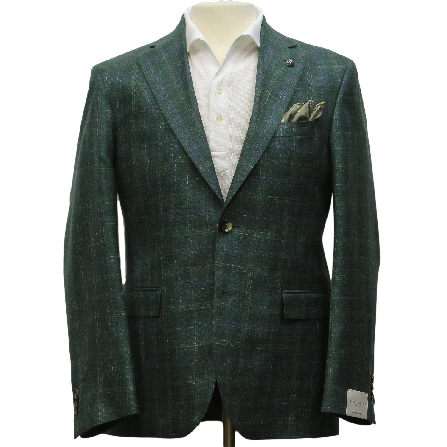 Green Check Wool-Silk-Linen Montana Contemporary Fit Sport Jacket - Jack Victor 3 Green Check Wool-Silk-Linen Montana Contemporary Fit Sport Jacket - Jack Victor