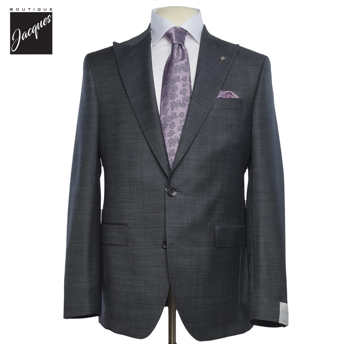 Dark Gray Neat Super 130s Wool Engel Modern Fit Suit - Jack Victor 3 Dark Gray Neat Super 130s Wool Engel Modern Fit Suit - Jack Victor