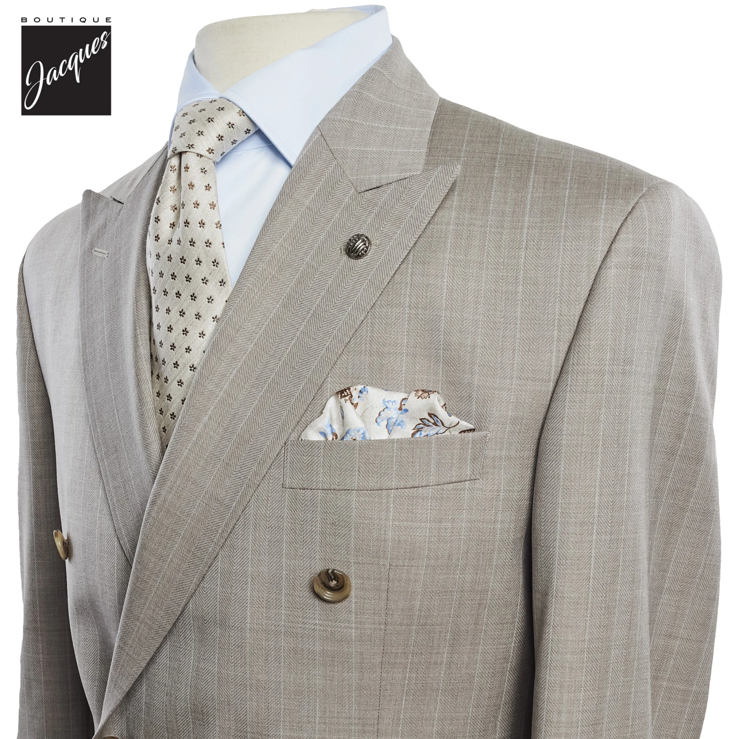 Sand Striped Double Breasted Ernest Modern Fit Wool Suit - Jack Victor 4 Sand Striped Double Breasted Ernest Modern Fit Wool Suit - Jack Victor - Image 2