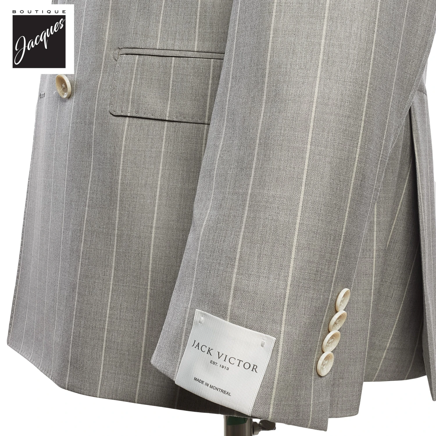 Light Gray Striped Double Breasted Wool Merlin Contemporary Fit Suit - Jack Victor 1913 5 Light Gray Striped Double Breasted Wool Merlin Contemporary Fit Suit - Jack Victor 1913 - Image 3